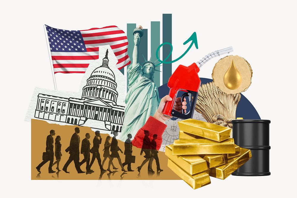 American economy, commodity market collage