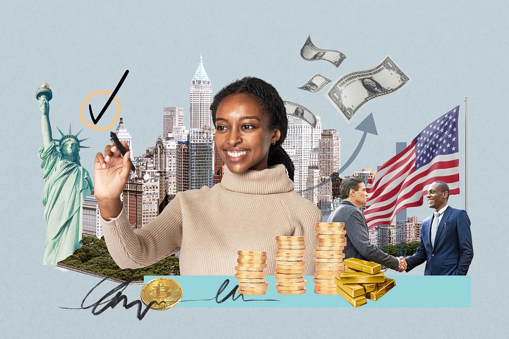 USA investment, money finance collage