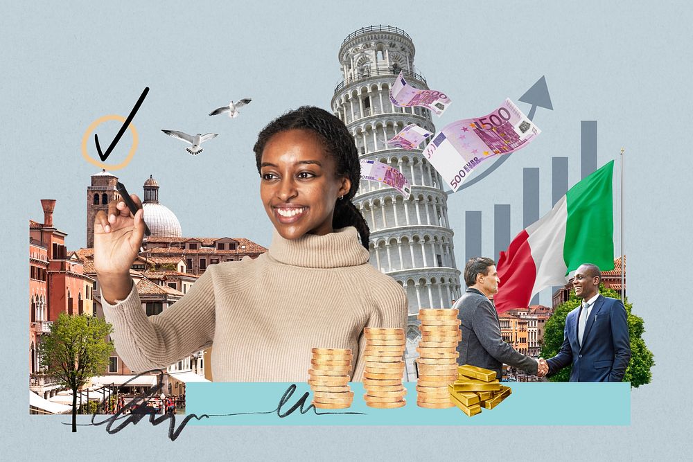 Italy investment, money finance collage