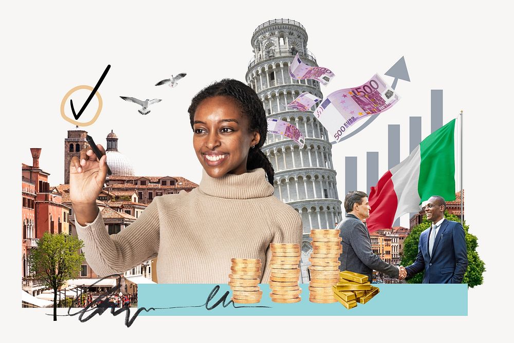 Italy investment, money finance collage