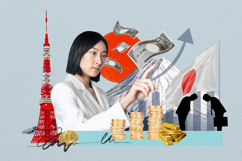 Japan investment, money finance collage