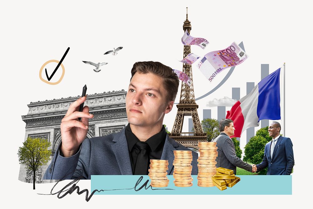France investment, money finance collage