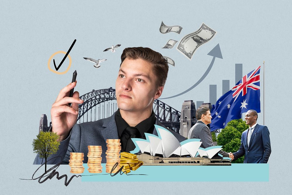 Australia investment, money finance collage