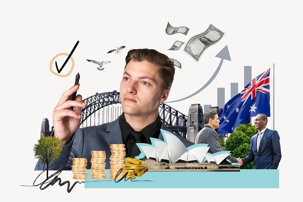 Australia investment, money finance collage