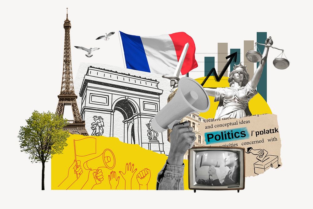 French politics, social issues paper collage