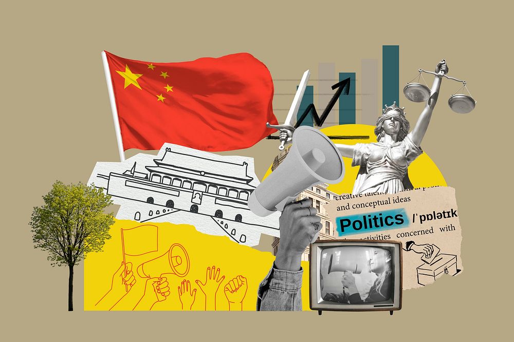 Chinese politics, social issues paper collage