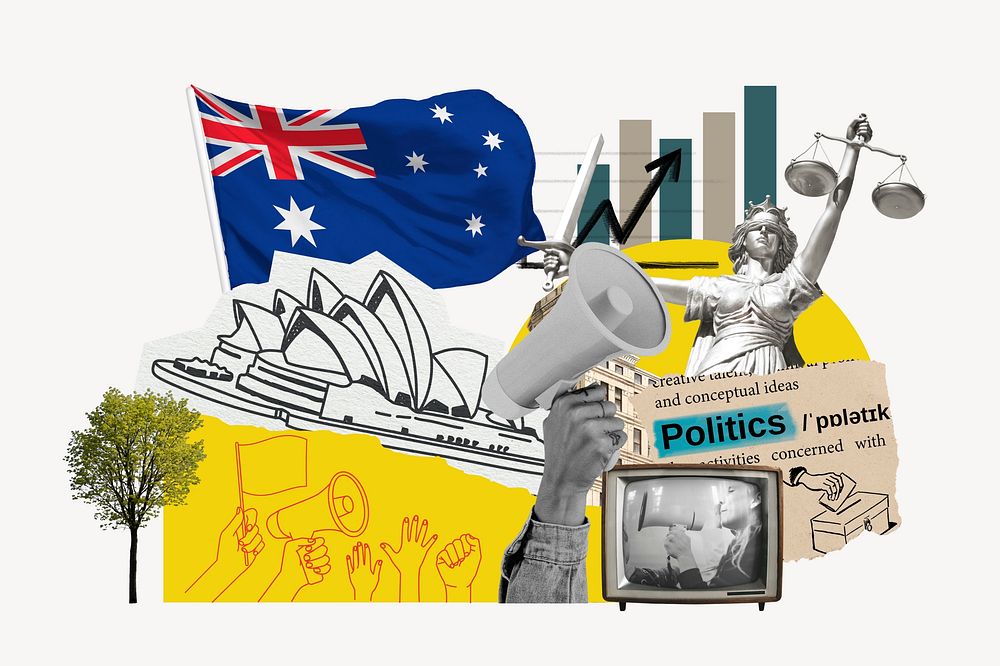 Australian politics, social issues paper collage