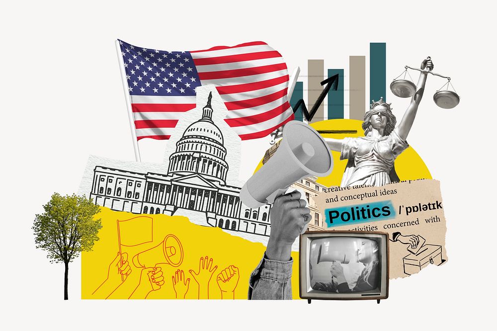 American politics, social issues paper collage