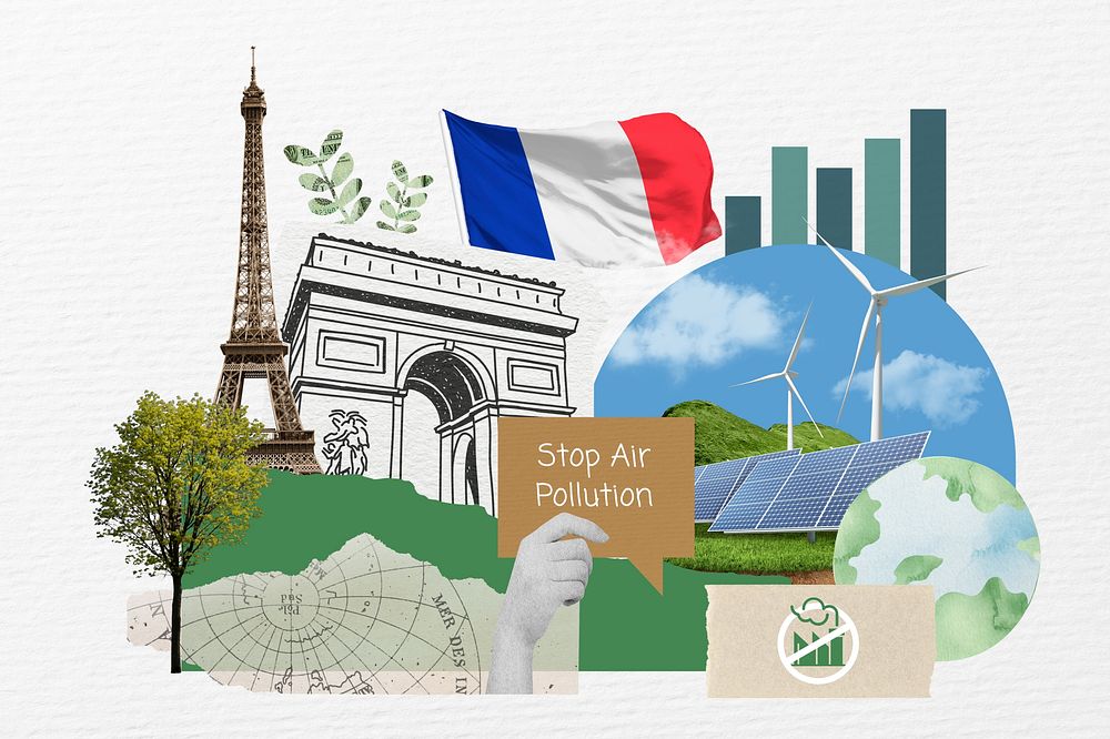 Stop air pollution, French, environment collage