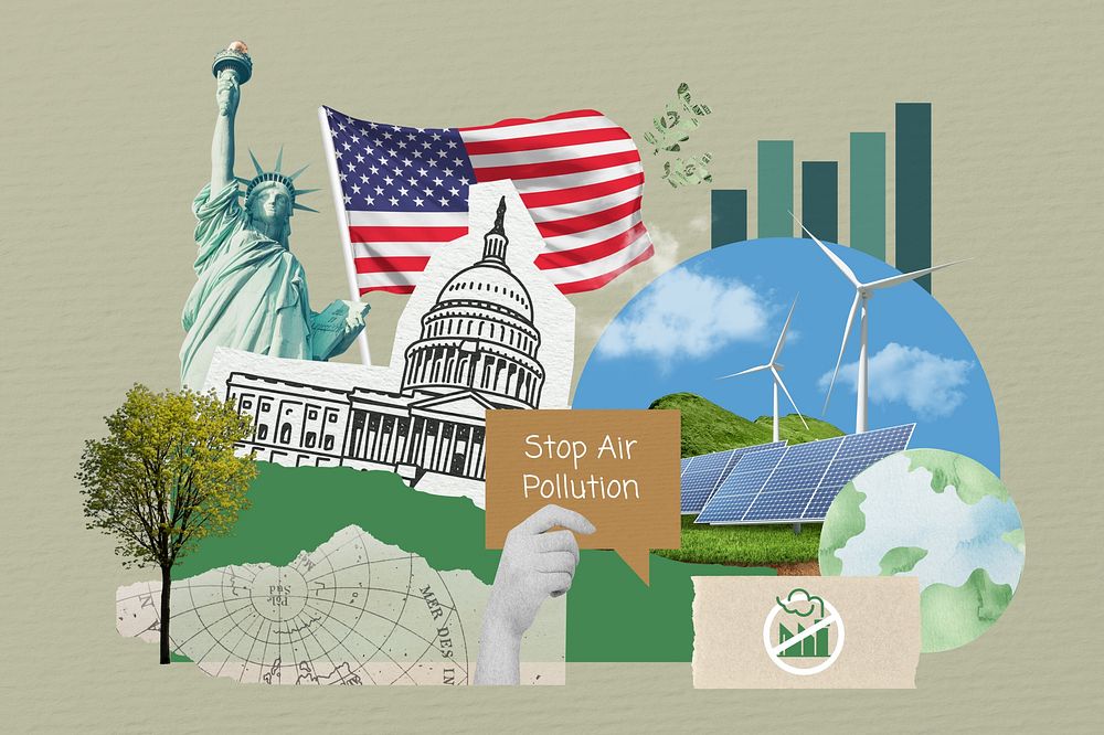 Stop air pollution, American, environment collage