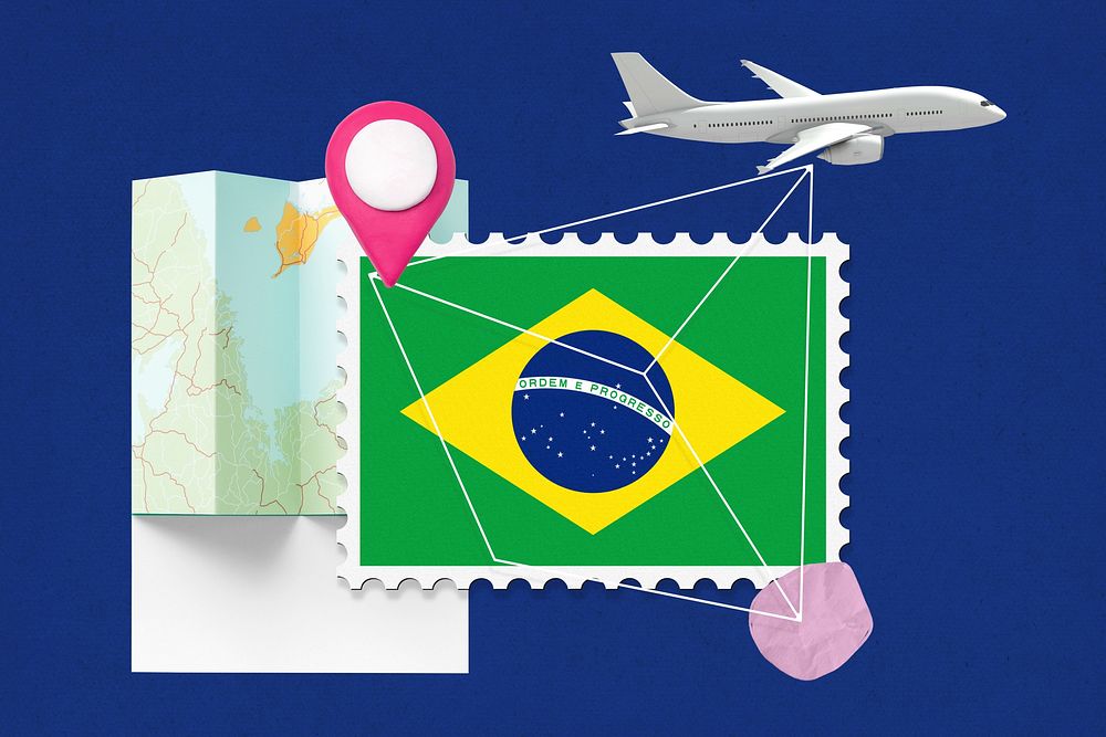 Brazil travel, stamp tourism collage illustration