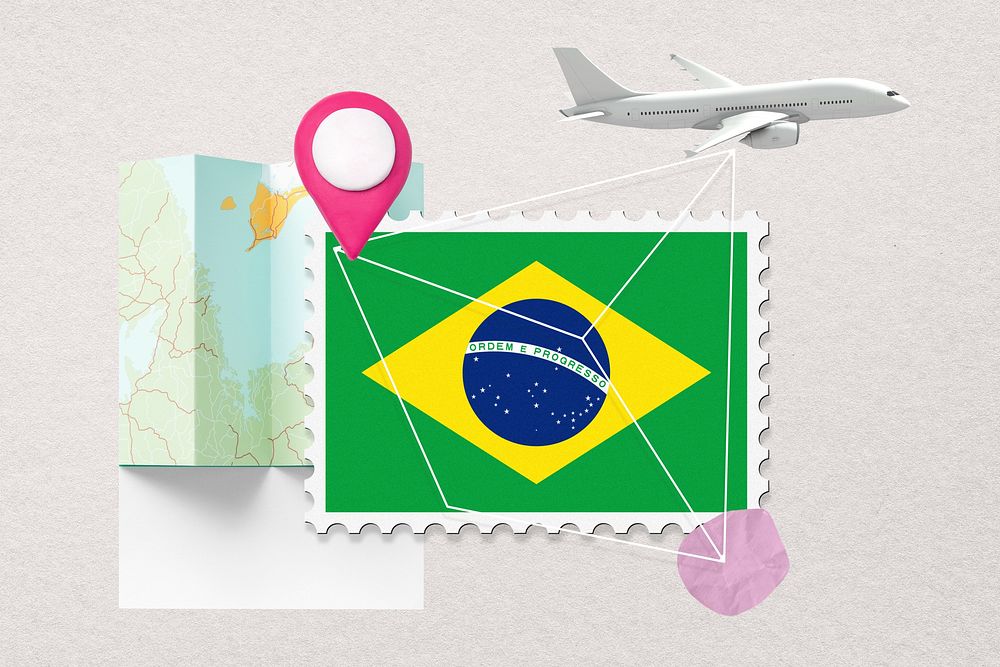 Brazil travel, stamp tourism collage illustration