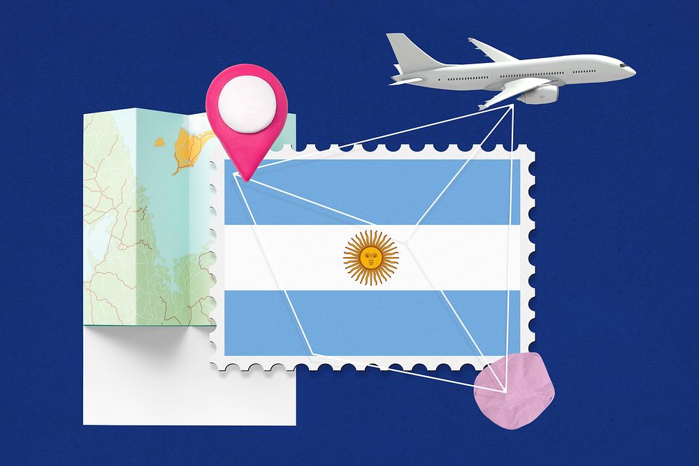 Argentina travel, stamp tourism collage illustration