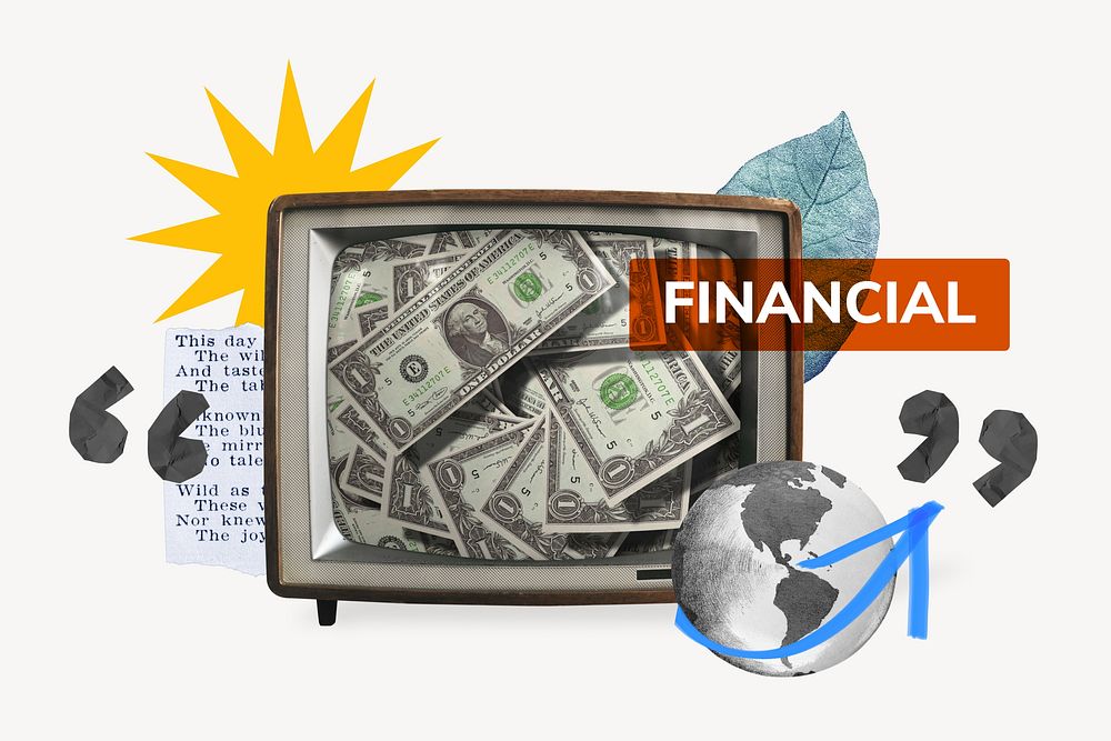 Financial, TV news, money collage