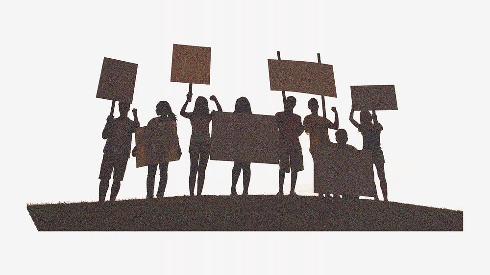 Protestors in brown textured silhouette