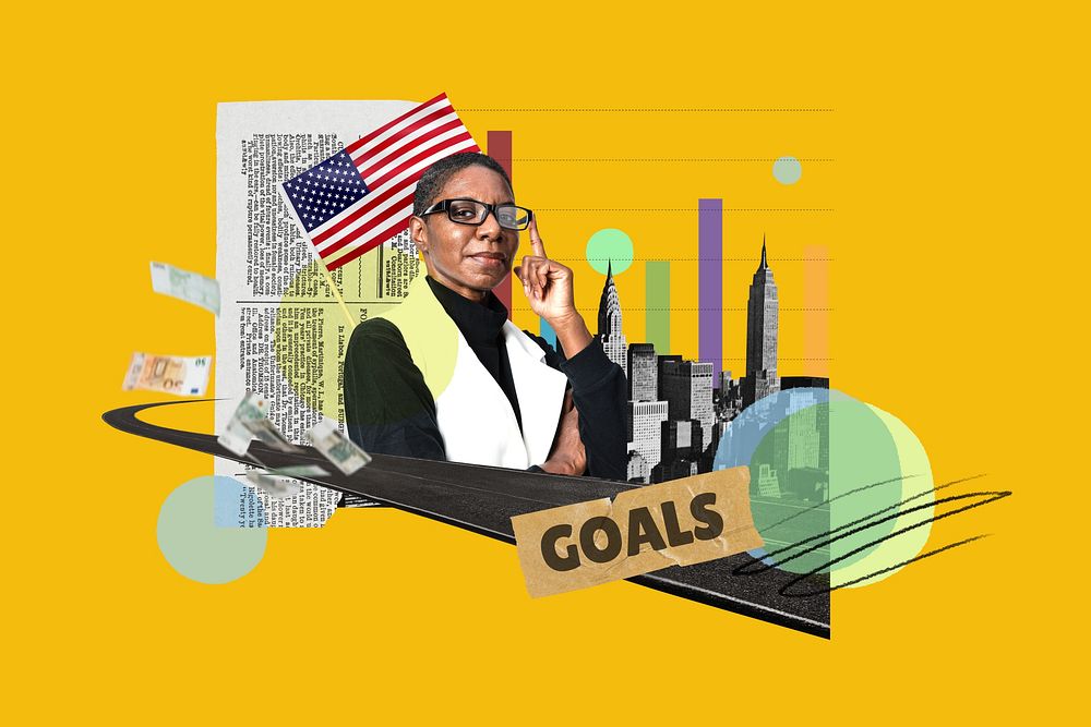 American business goals, economic growth collage