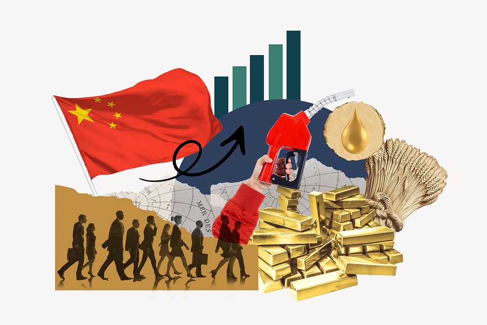 Chinese economic growth, finance politics collage
