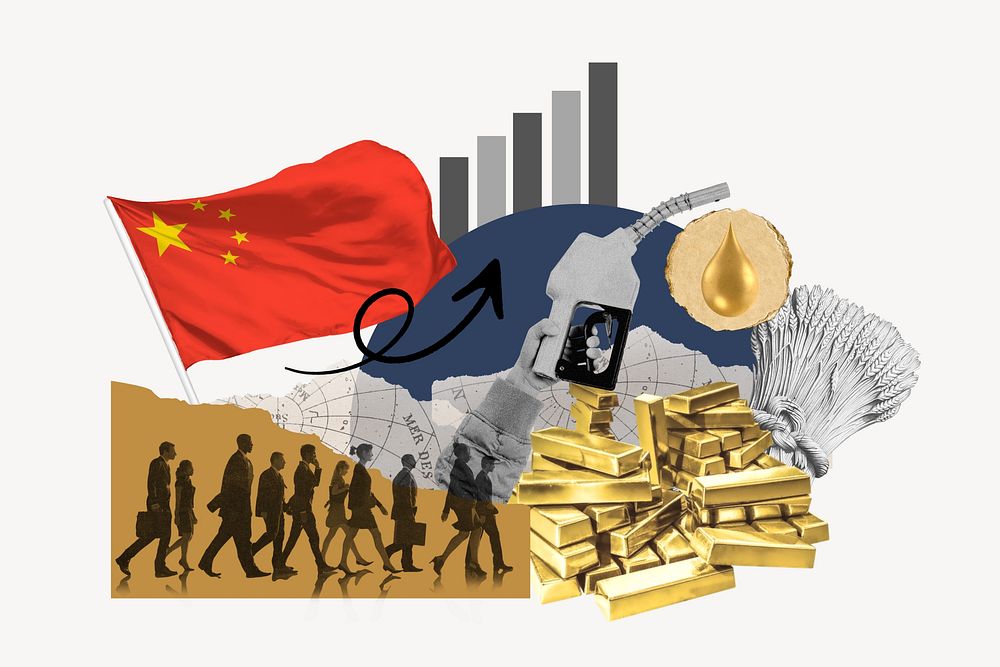 Chinese economic growth, finance politics collage