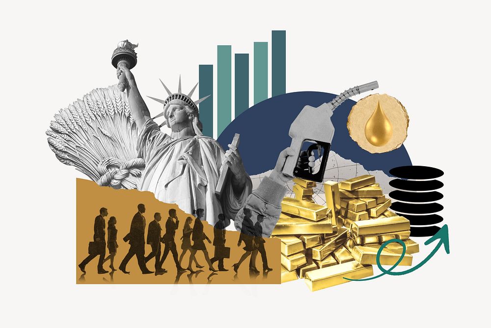 American economic growth, commodity market collage