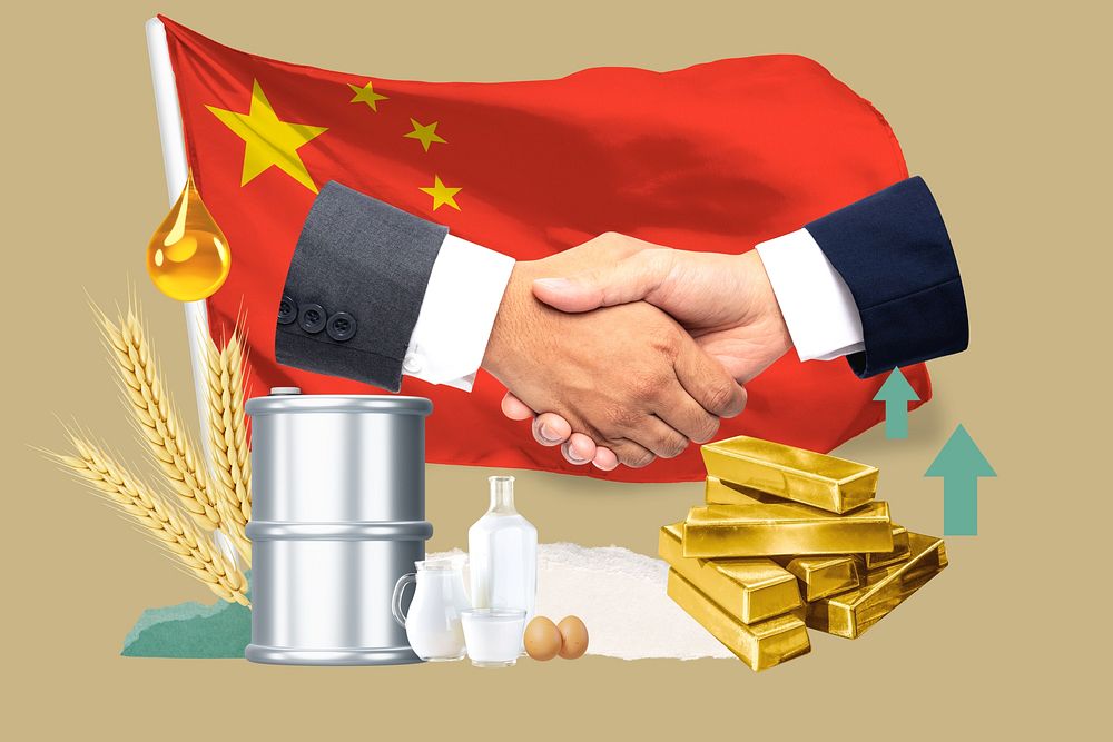Chinese commodity market, economy finance collage