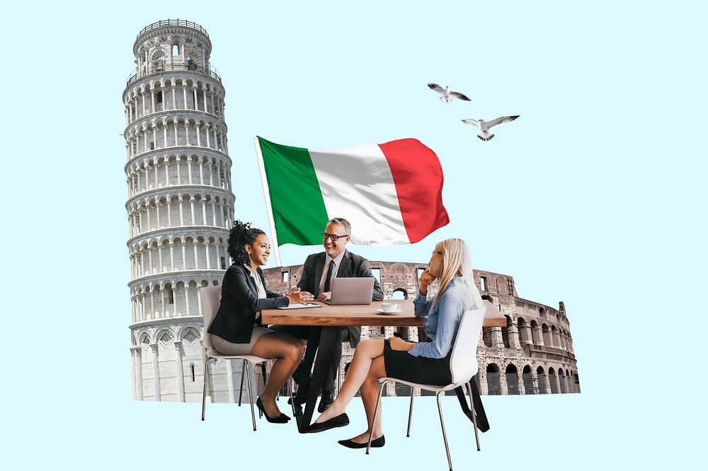 Italian partnership business photo collage