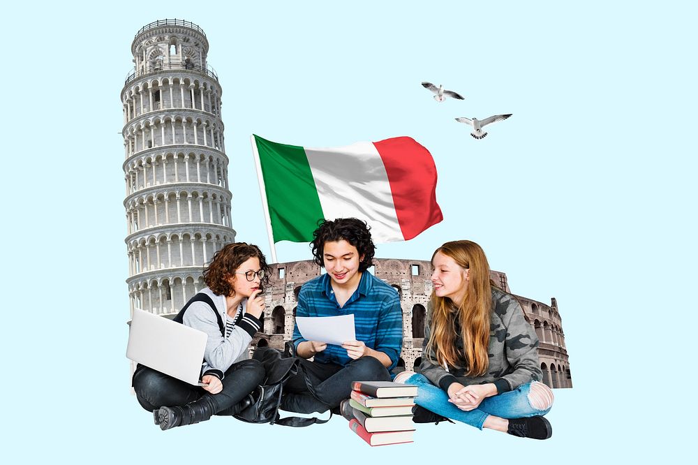 Study in Italy, education photo collage