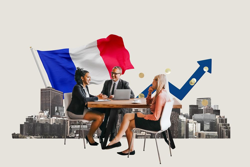 French business agreement, economy money collage