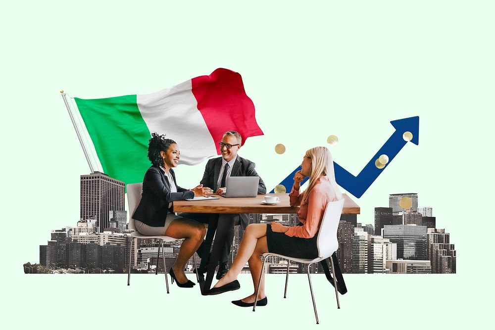 Italian business agreement, economy money collage