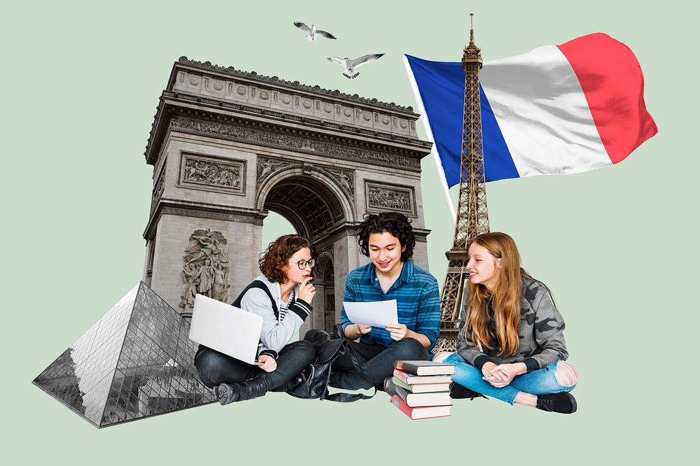 Study in France, education photo collage
