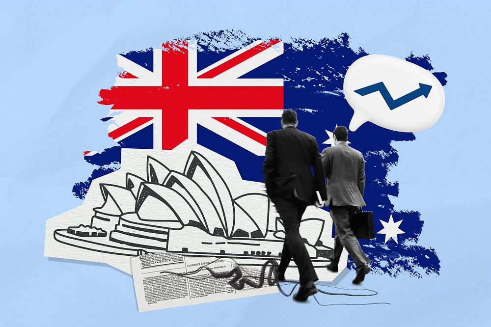 Australian business success, corporate photo collage
