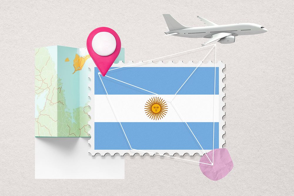 Argentina travel, stamp tourism collage illustration