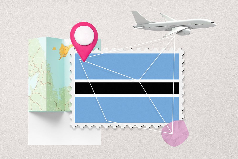 Botswana travel, stamp tourism collage illustration