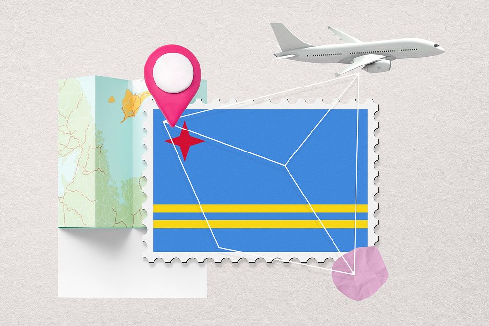 Aruba travel, stamp tourism collage illustration