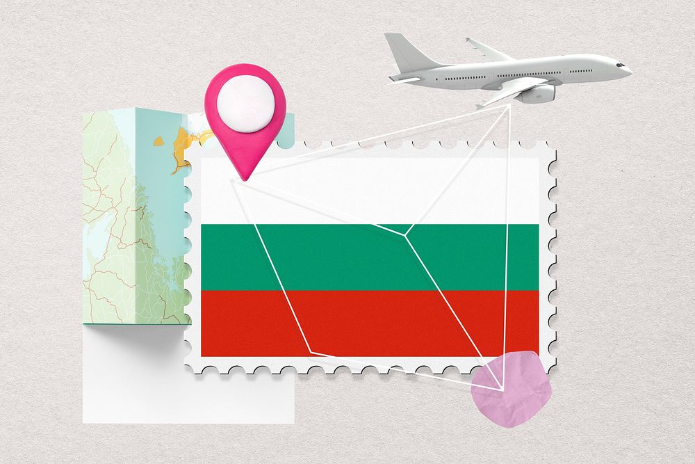 Bulgaria travel, stamp tourism collage illustration