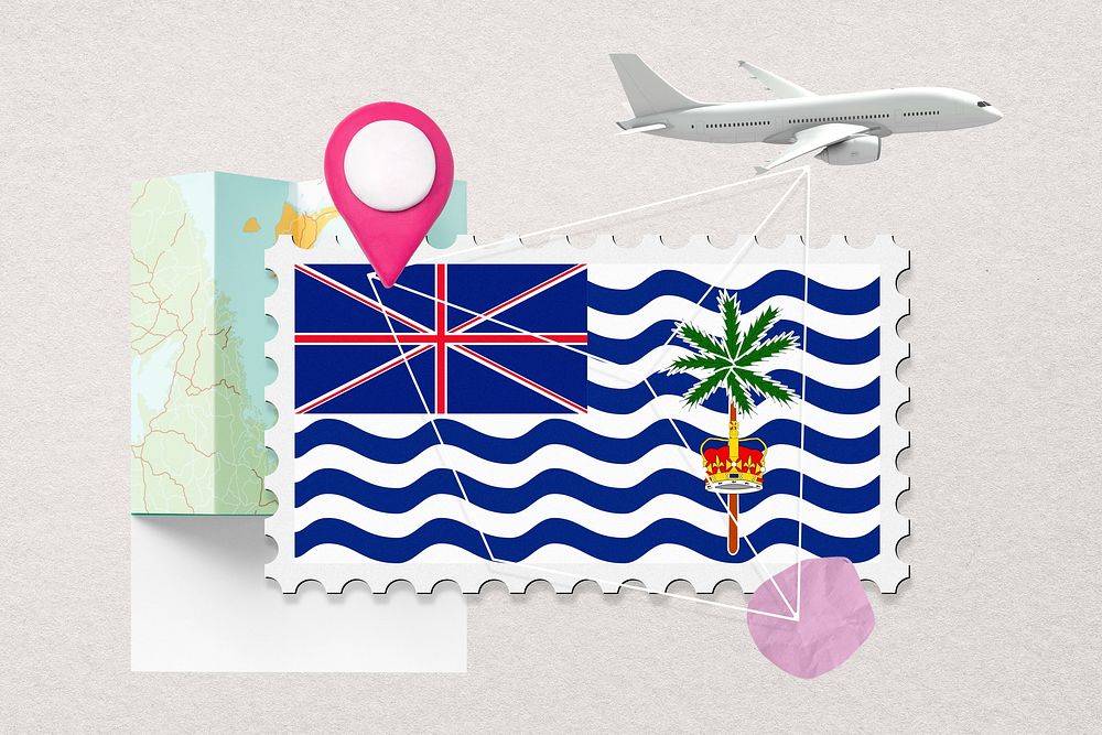 British Indian Ocean Territory, stamp tourism collage illustration