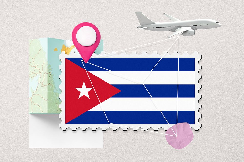 Cuba travel, stamp tourism collage illustration