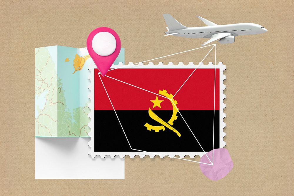 Angola travel, stamp tourism collage illustration