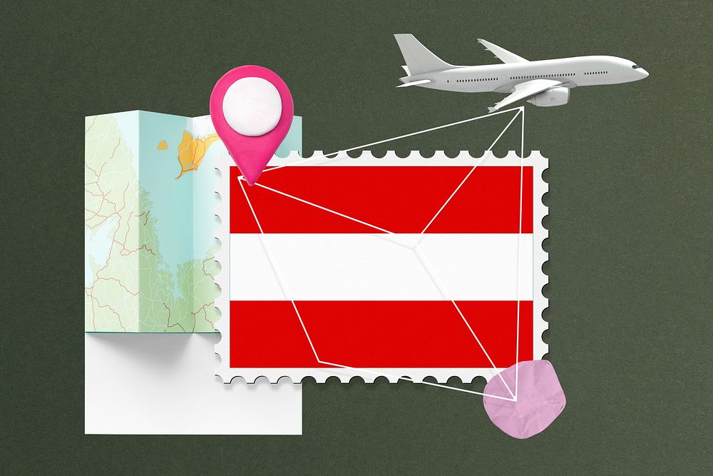 Austria travel, stamp tourism collage illustration