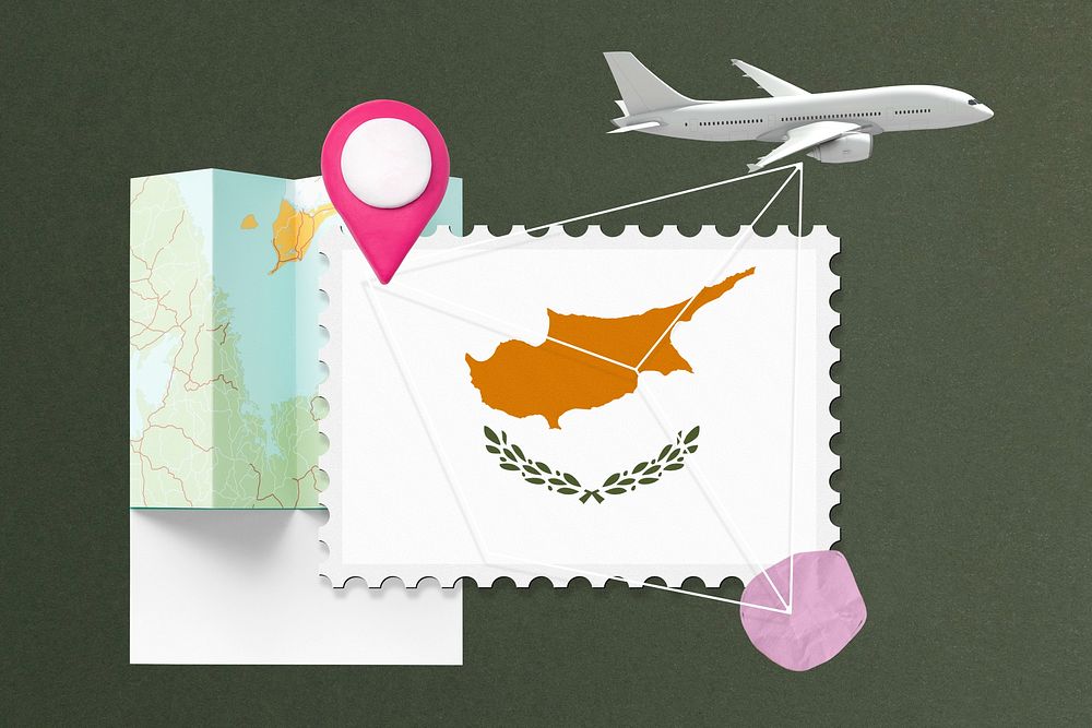 Cyprus travel, stamp tourism collage illustration