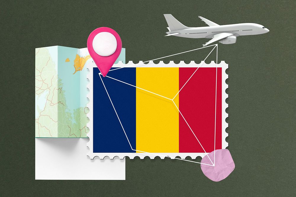Romania travel, stamp tourism collage illustration