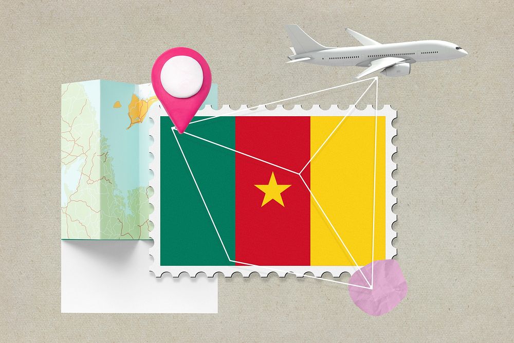 Cameroon travel, stamp tourism collage illustration