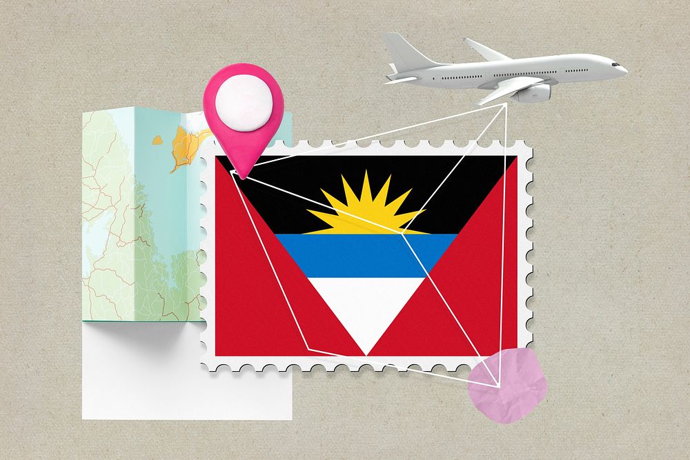 Antigua travel, stamp tourism collage illustration