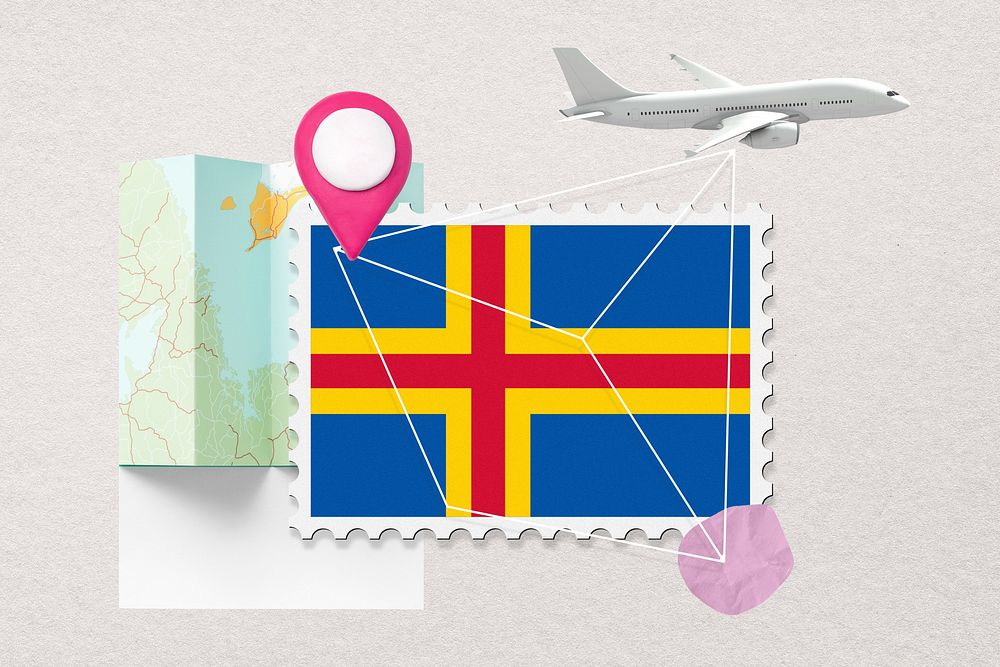 åland travel, stamp tourism collage illustration