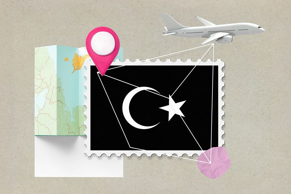Turkey travel, stamp tourism collage illustration