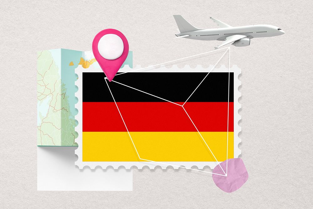 Germany travel, stamp tourism collage illustration