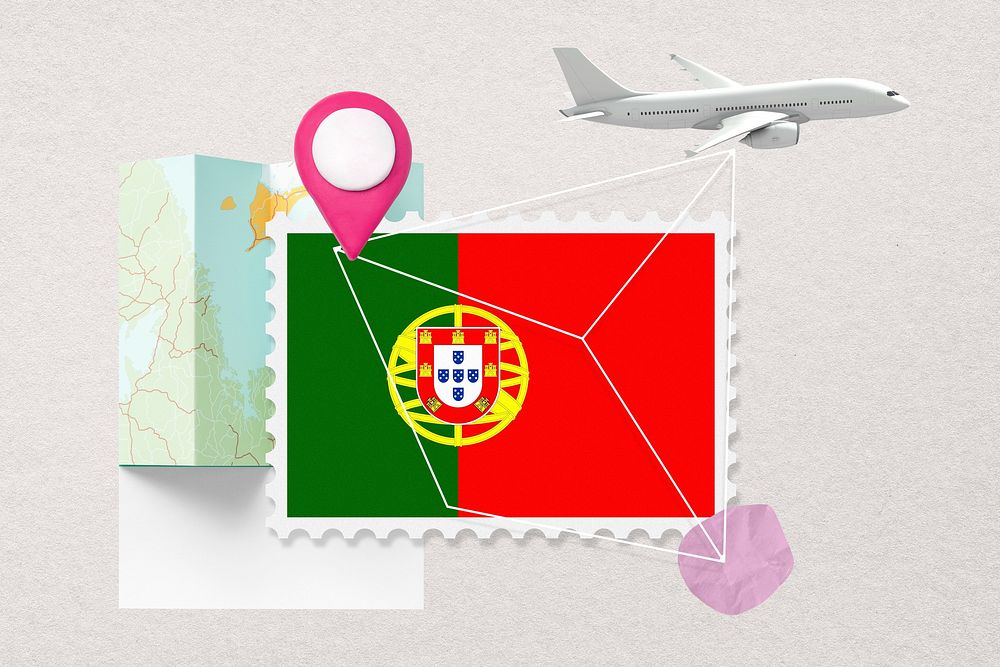 Portugal travel, stamp tourism collage illustration