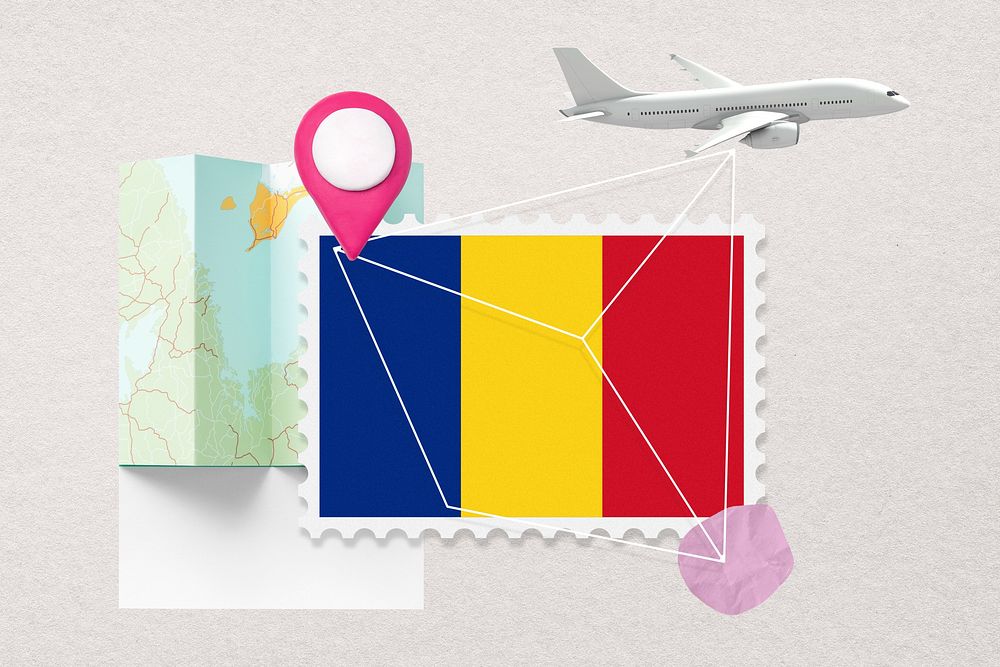 Chad travel, stamp tourism collage illustration