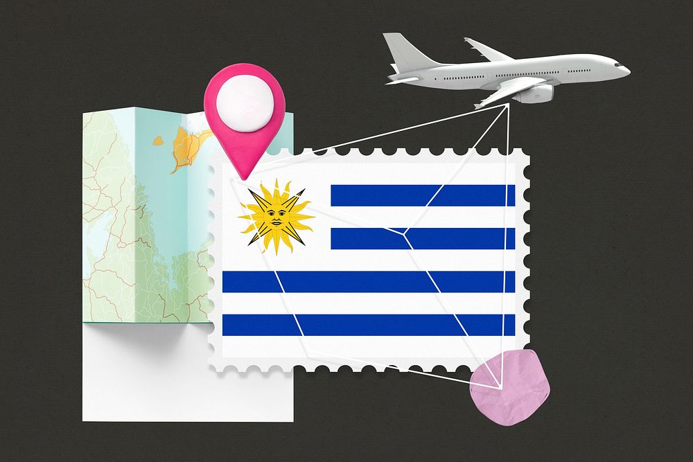 Uruguay travel, stamp tourism collage illustration