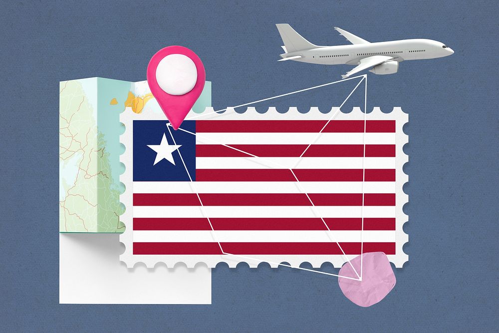 Liberia travel, stamp tourism collage illustration