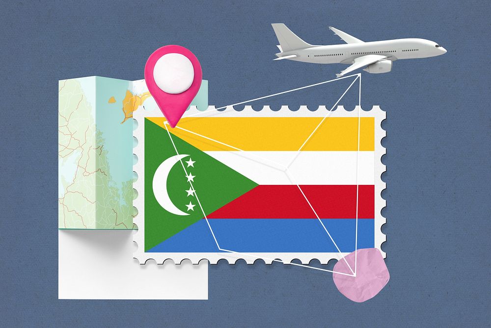 Comoros travel, stamp tourism collage illustration